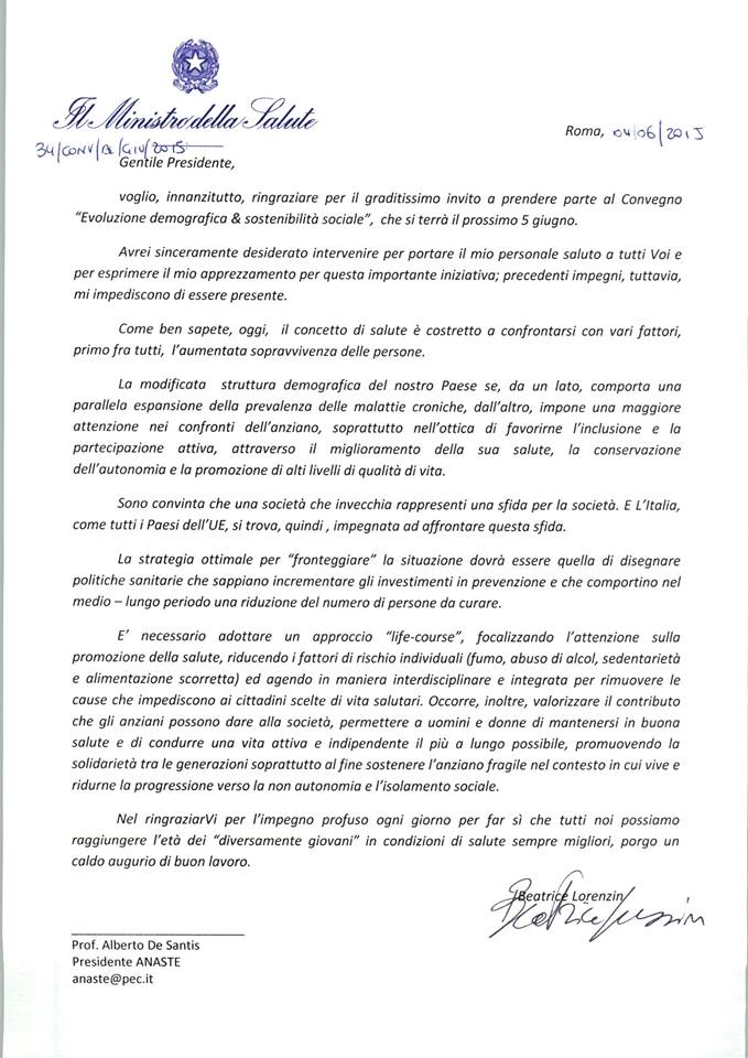 lettera ministro salute